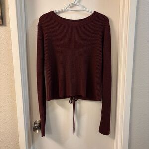 Ambiance Deep Red Knit Top with Lace-Up Accent